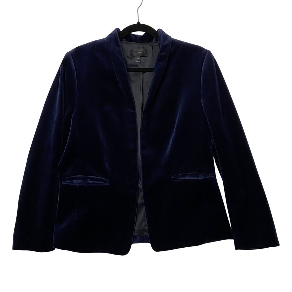 J.Crew Women's Going Out Blazer Blue Velvet Open Front Preppy Academia Size 14